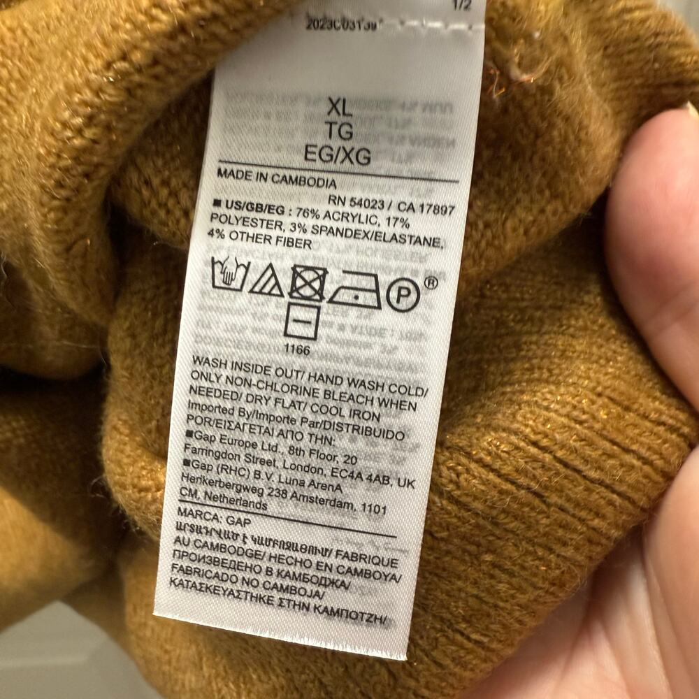 GAP Womens Forever Cozy V-Neck Sweater Rich Camel Sparkle XL NEW - Picture 7 of 8